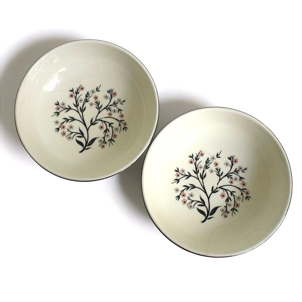 Homer Laughlin Cavalier Eggshell Bowls Set of 2 Grey Pink Floral Good Vintage